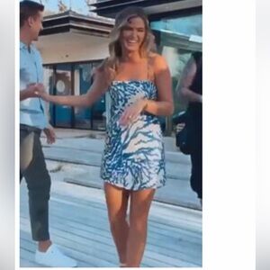 RESA Strapless Dress in Blue and White